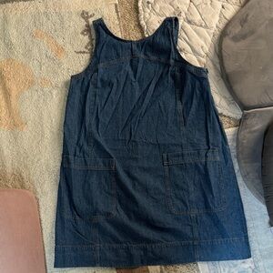 Dark Wash Denim Pinafore Dress with Front Pockets